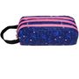 Voir la diapositive 1 : AUCHAN Trousse 3 compartiments rectangle bleue et rose motifs fleurs