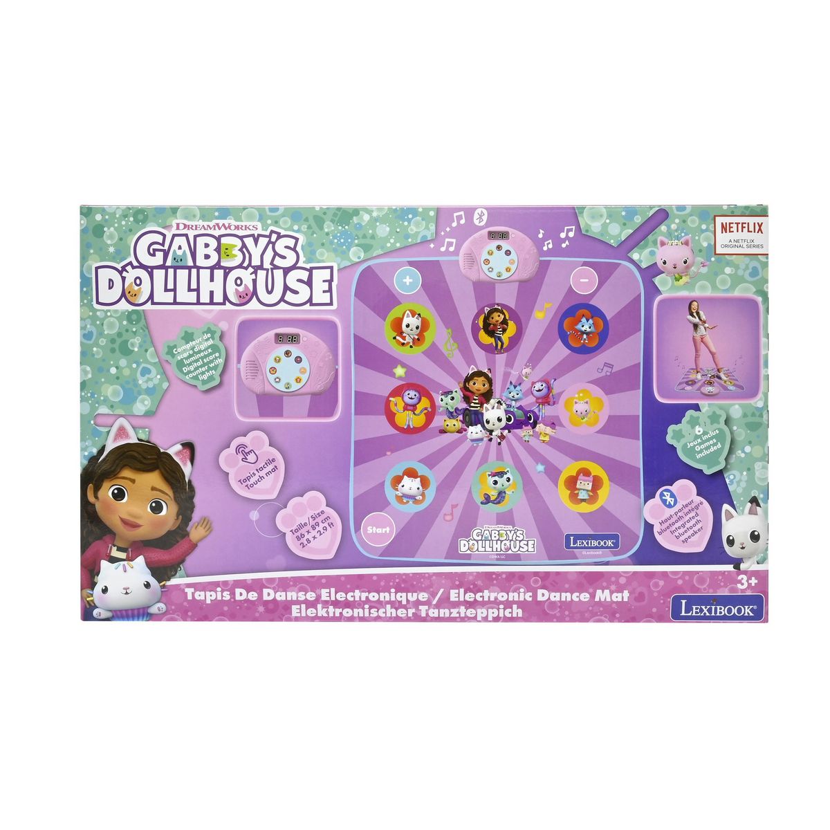 Lexibook Tapis de danse électronique Bluetooth et lumineux Gabby et la maison magique