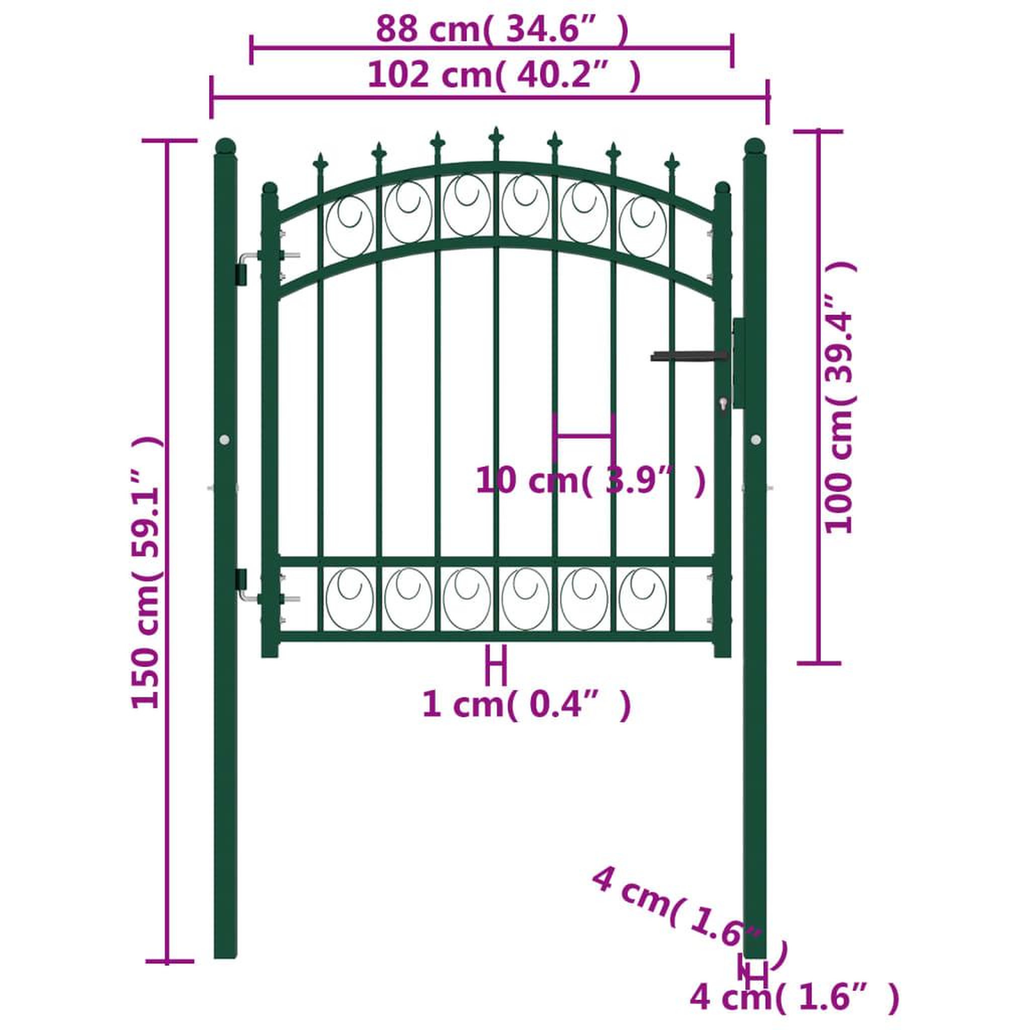 Voir la diapositive 6 : VIDAXL Portail de cloture avec pointes Acier 100x100 cm Vert