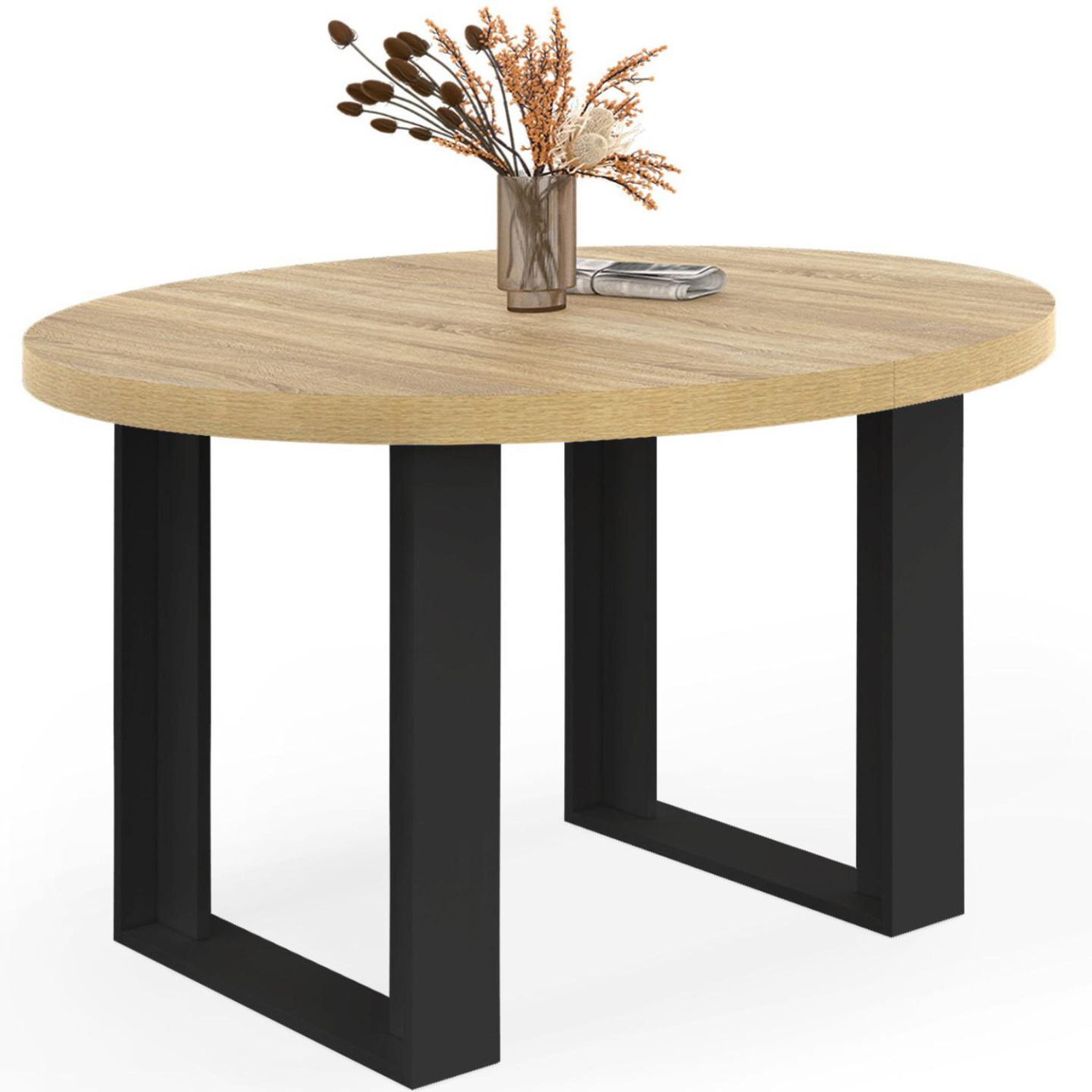 ID MARKET Table à manger fixe ronde phoenix 4 personnes bois et noir 110 cm