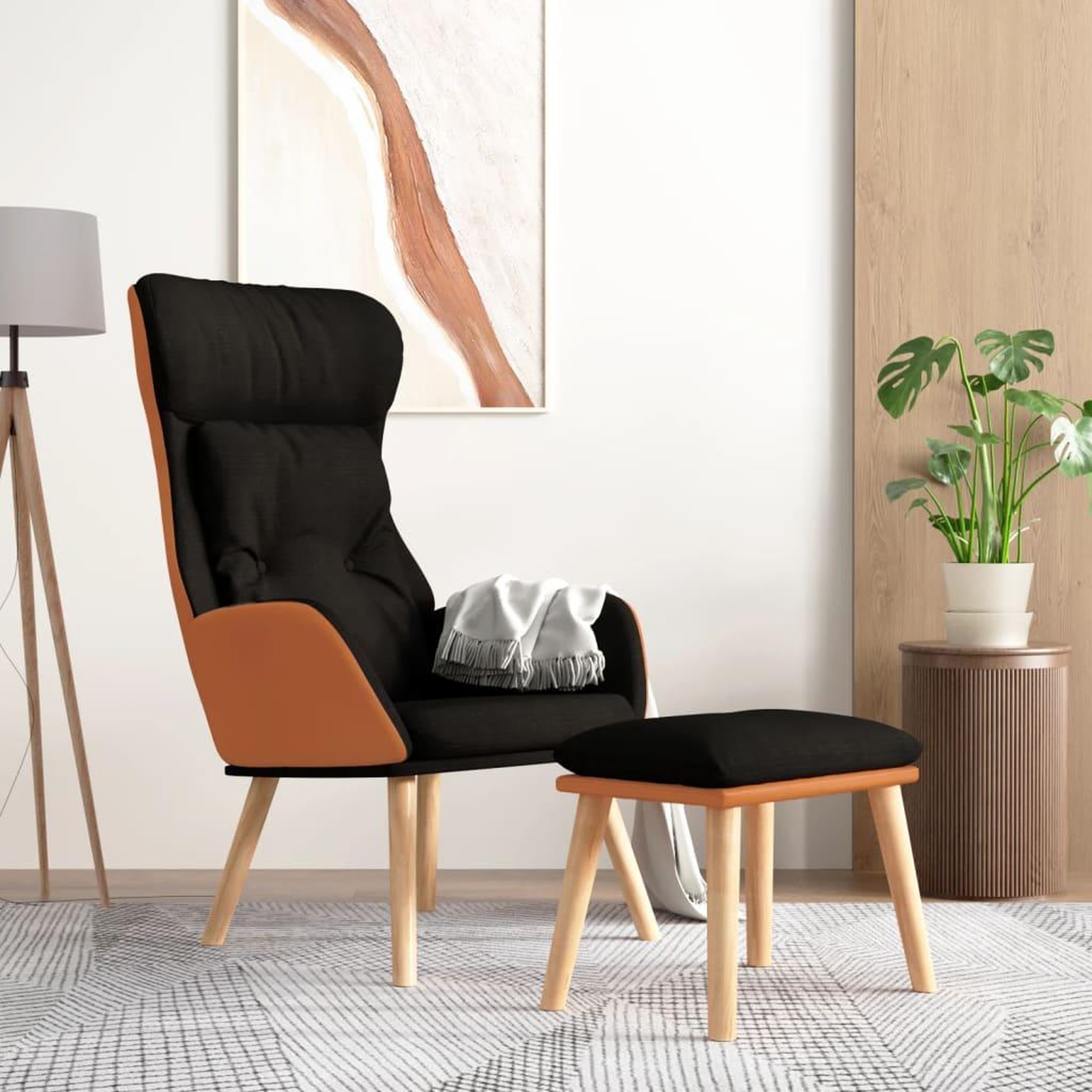 VIDAXL Chaise de relaxation avec repose-pied Noir Similicuir et tissu