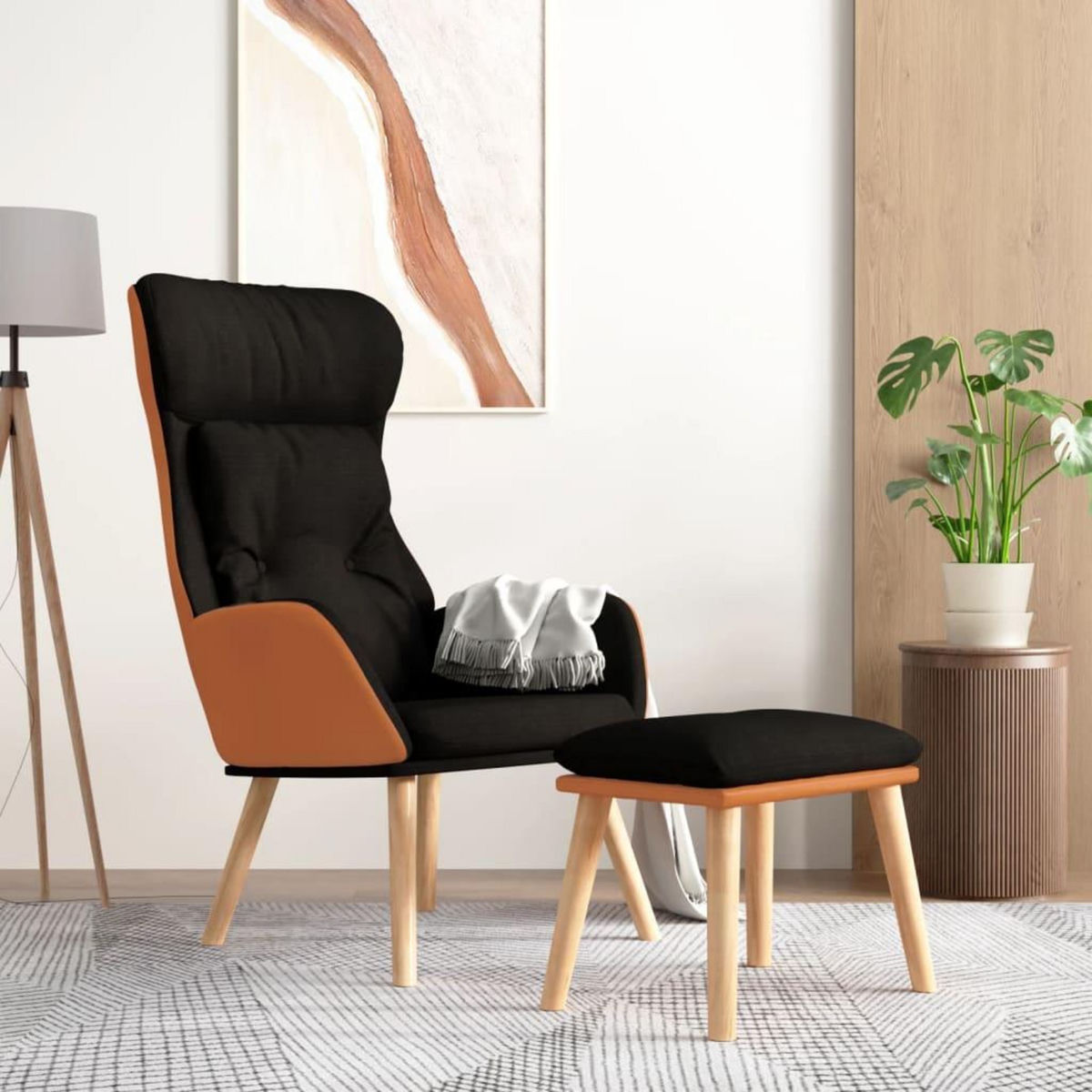 VIDAXL Chaise de relaxation avec repose-pied Noir Similicuir et tissu