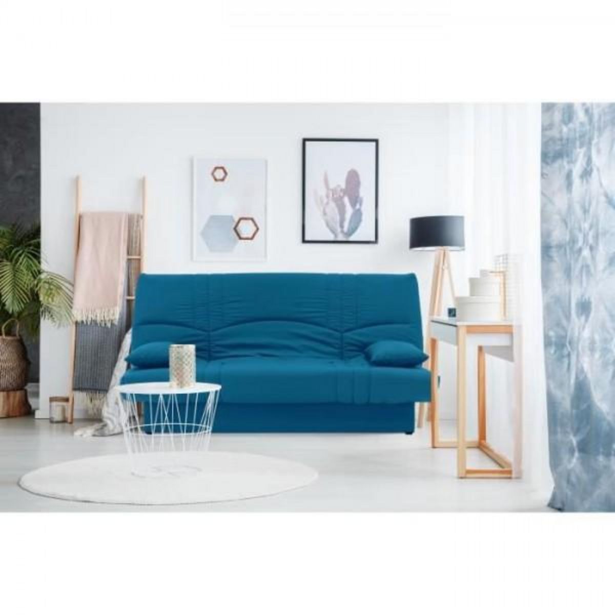 MARKET24 Banquette clic clac 3 places - Tissu bleu canard - Style Contemporain - L 190 x P92 cm - DREAM