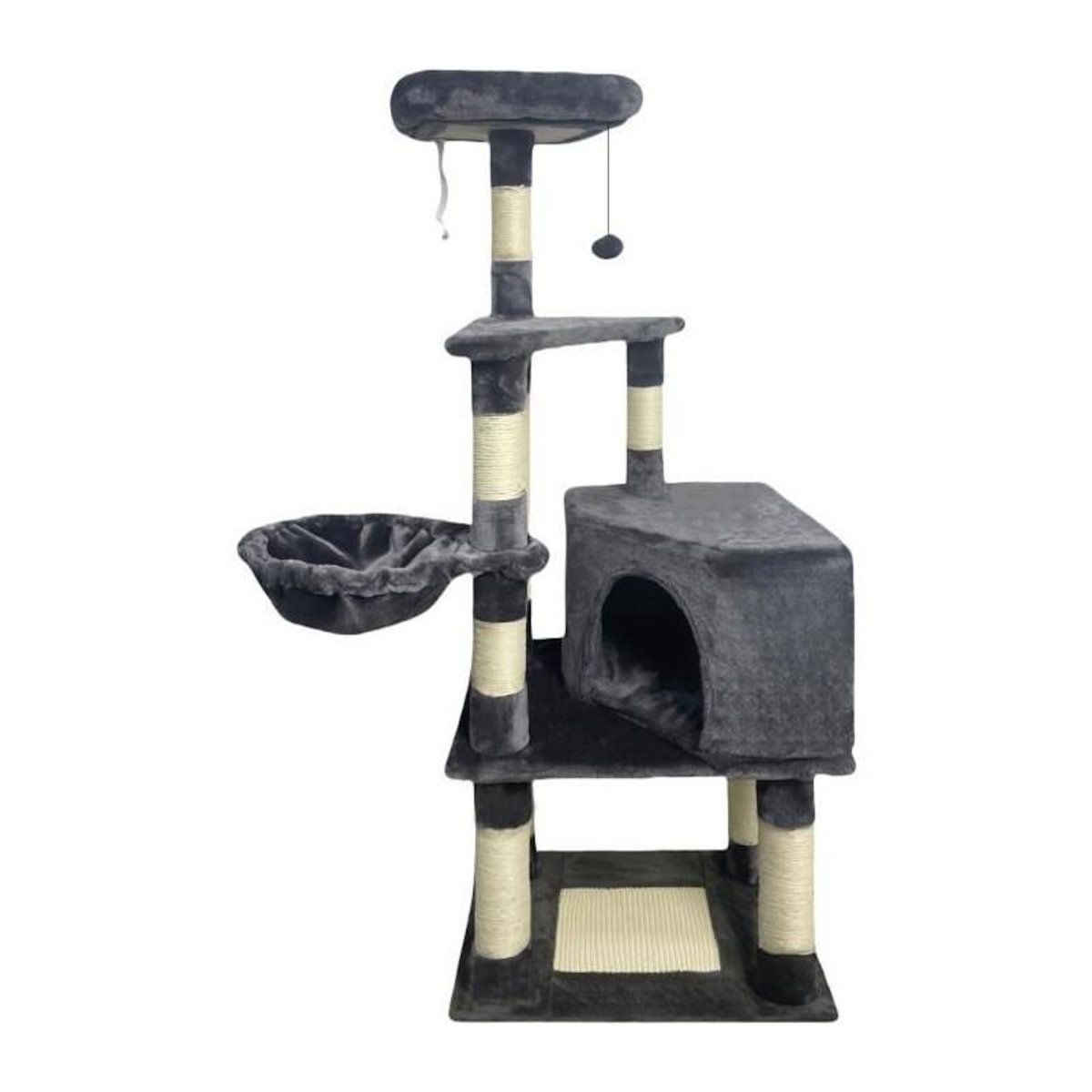 GENERIQUE Arbre a chat - 55 x 40 x 138 cm - Gris foncé - 3 plateformes, 1 perchoir, 1 niche, poteaux a griffer