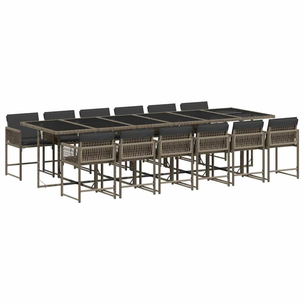 VIDAXL Ensemble a manger de jardin coussins 13 pcs gris resine tressee