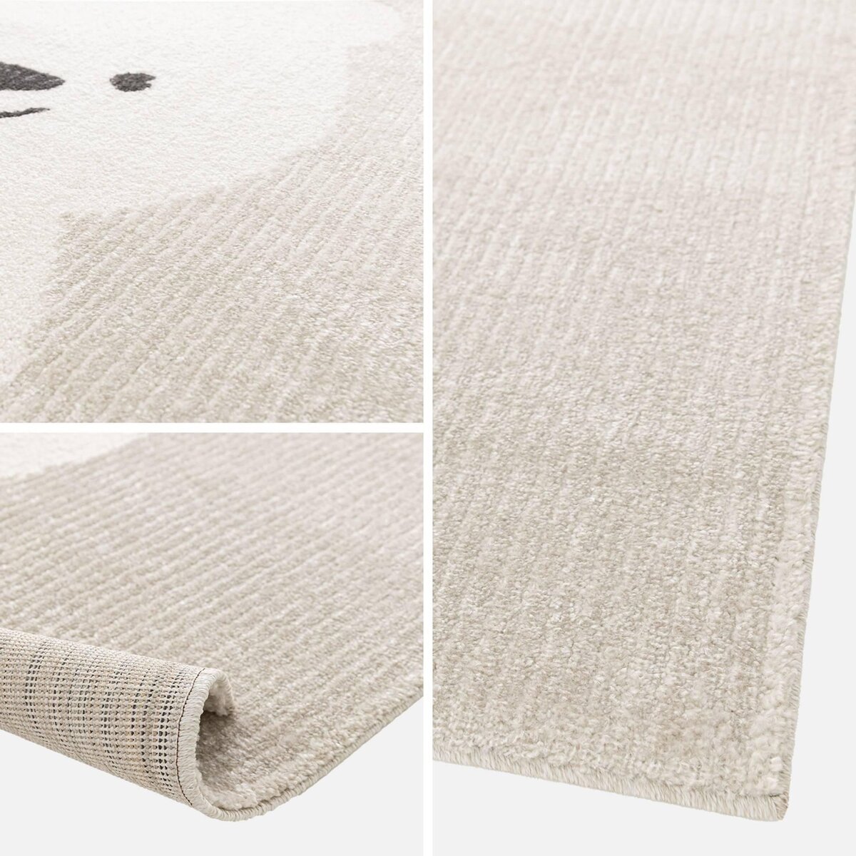 SWEEEK Tapis enfant Beige / Crème, tapis intérieur petit ourson, poils ras, tapis frisé très doux