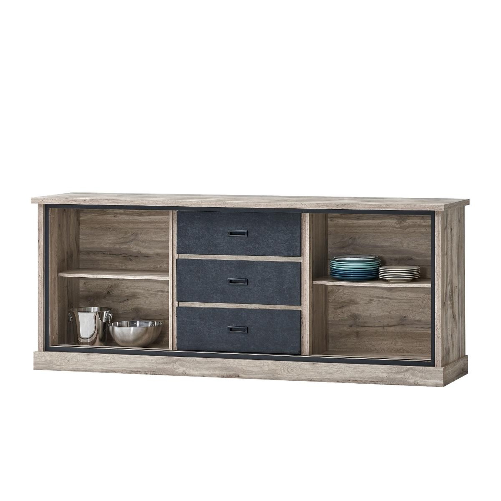 Voir la diapositive 3 : JLC KREATION Buffet bas moderne chêne gris 2 portes coulissantes ALICIA
