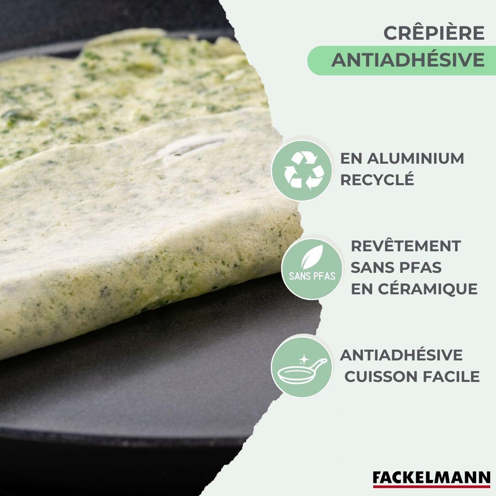 Voir la diapositive 4 : Fackelmann Crêpière 26 cm aluminium revêtement céramique antiadhésif sans PFAS Fackelmann Brandao