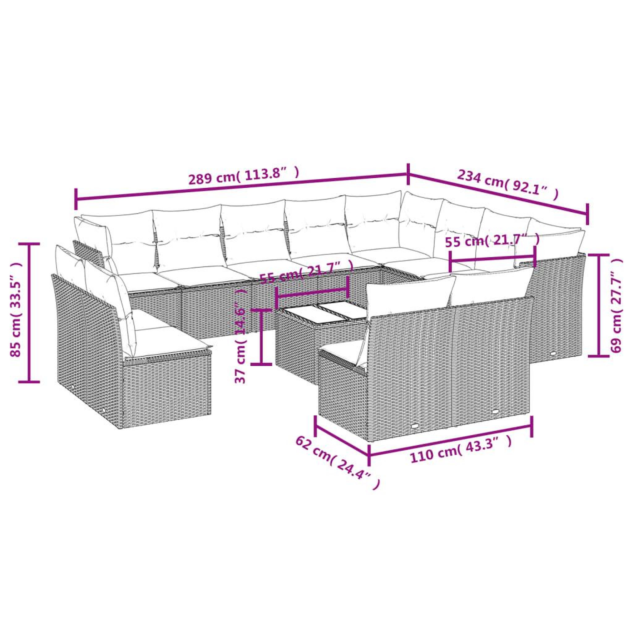 Voir la diapositive 3 : VIDAXL Salon de jardin avec coussins 13 pcs gris resine tressee