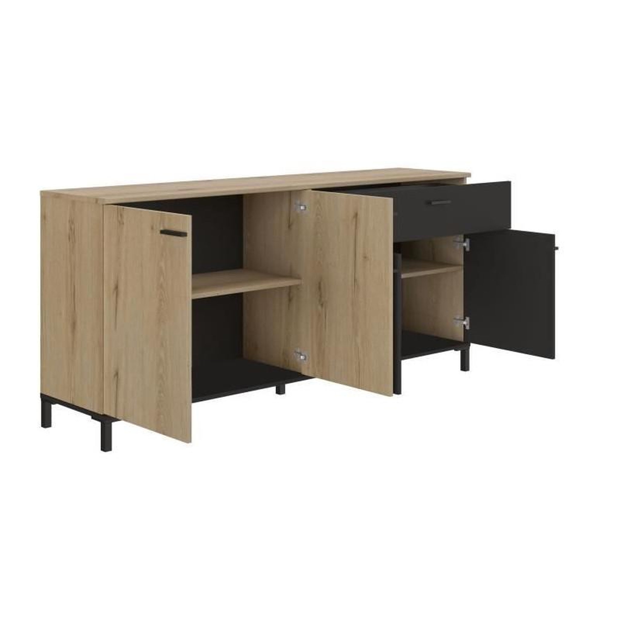Voir la diapositive 5 : GAMI Enfilade - TRUST - Chene / Noir - 4 portes - 1 tiroir - GAMI
