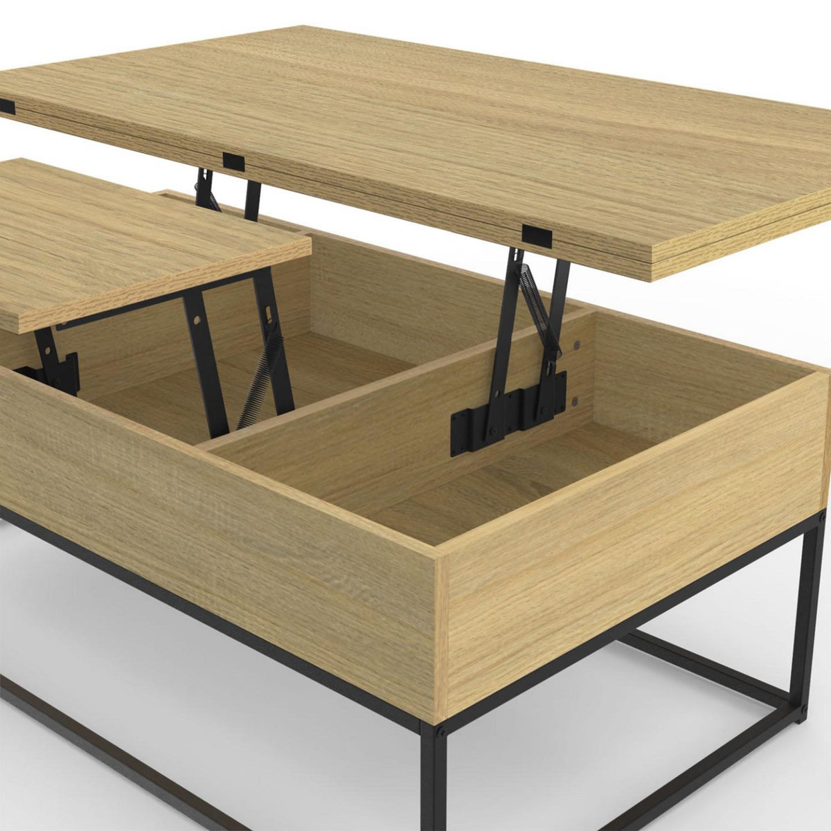 ID MARKET Table basse rectangulaire relevable convertible en table à manger DETROIT design industriel