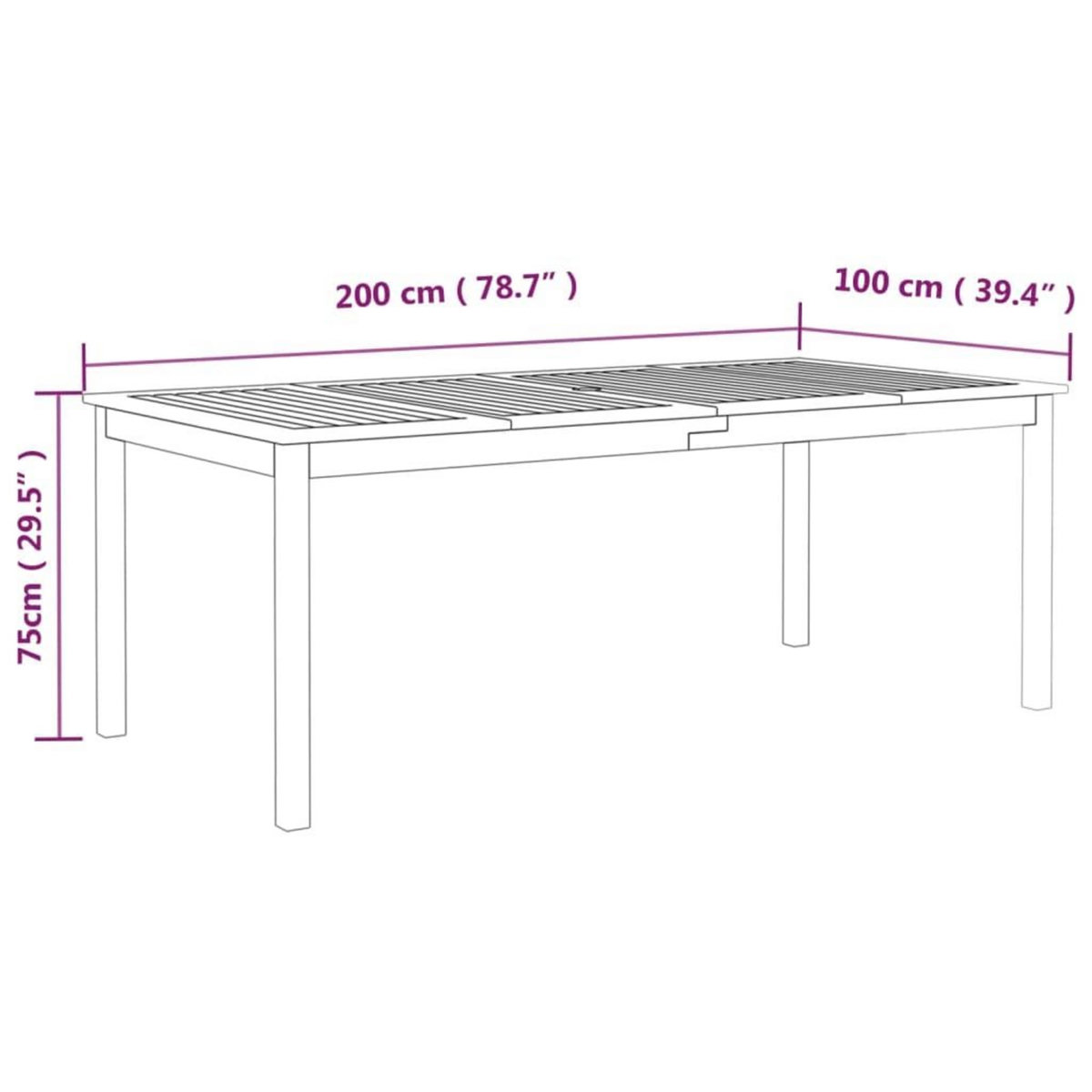 VIDAXL Table de jardin Gris 200x100x75 cm Bois d'acacia solide