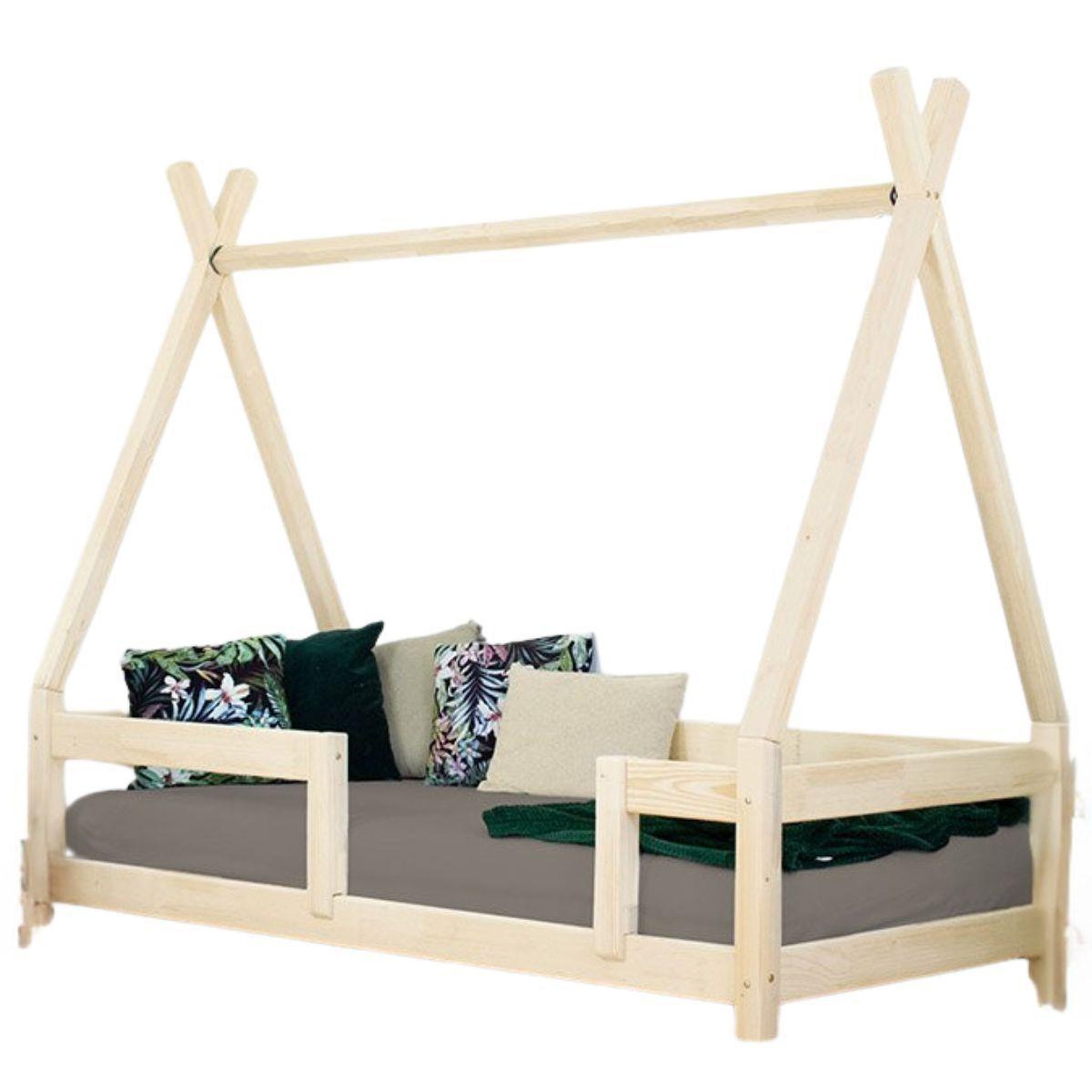 Voir la diapositive 1 : BENLEMI Lit simple en bois NAKANA tipi Verni 90x190cm