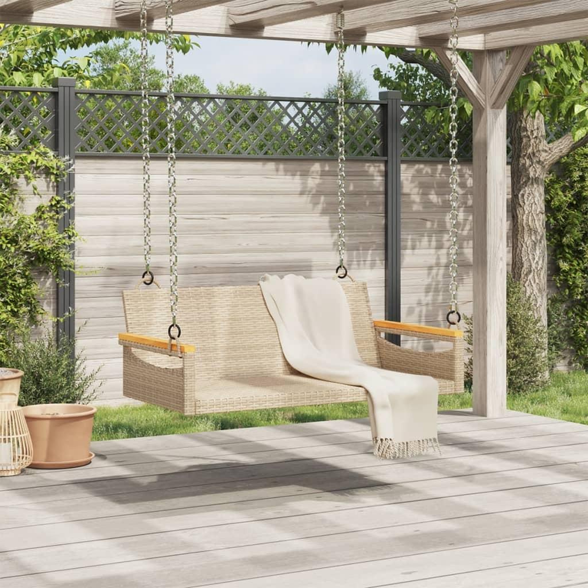 Voir la diapositive 3 : VIDAXL Balancelle beige 109x62x40 cm resine tressee