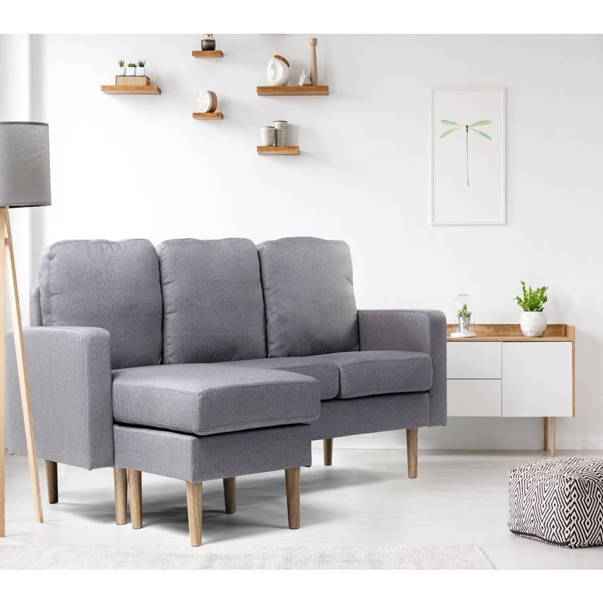 Habitat et Jardin Canapé d'angle réversible en tissu  Gabby  -  3 places - Gris Clair