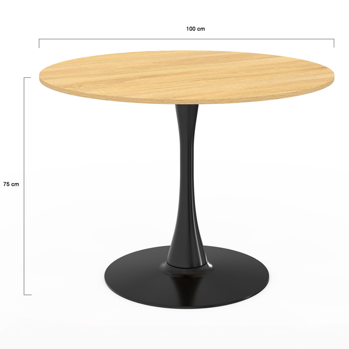 ID MARKET Table à manger ronde DALIA 4 personnes pieds tulipe bois et noir 100 cm