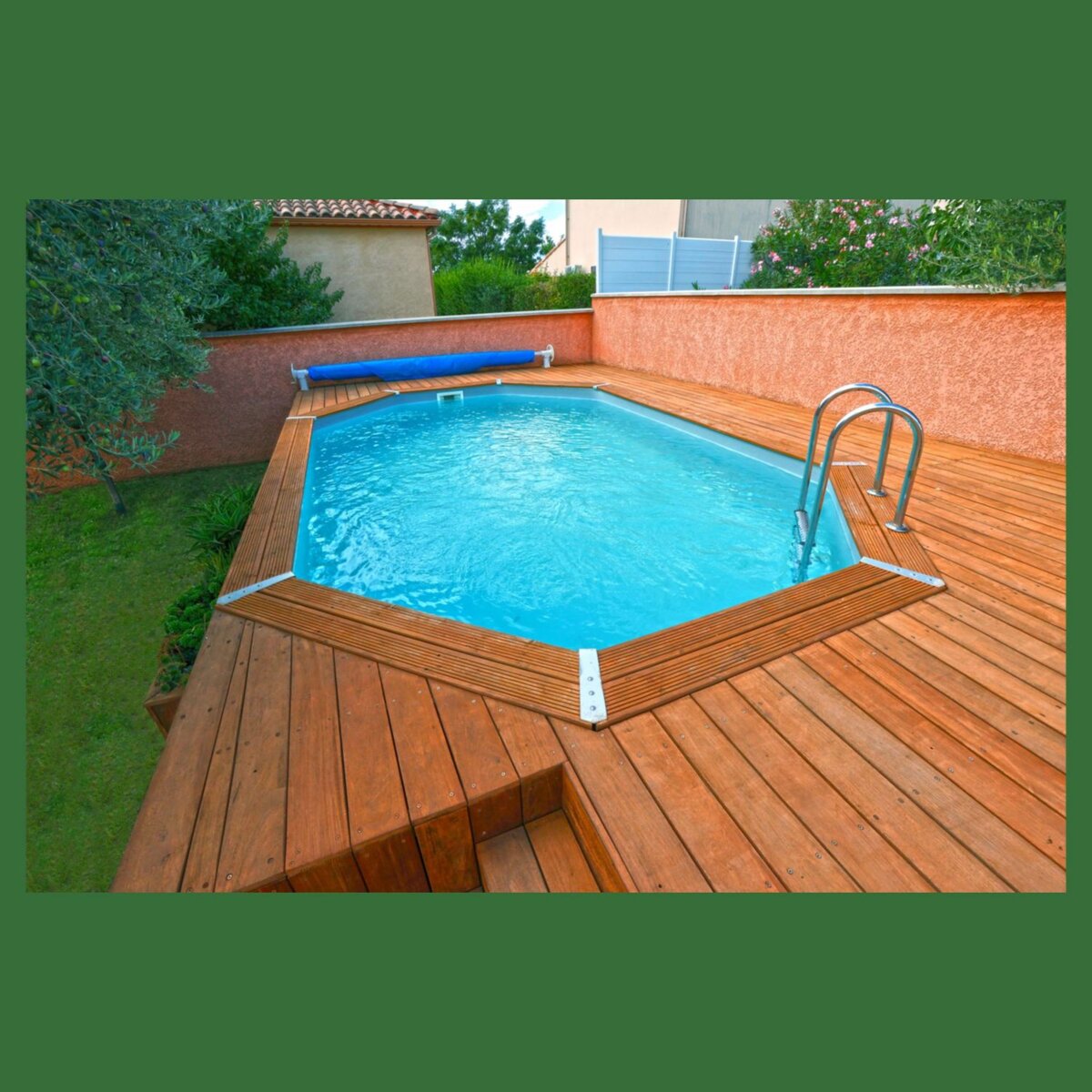 UBBINK Piscine hors sol en bois octogonale liner bleu 3,55 x 4,90-H1,30 cm AZURA