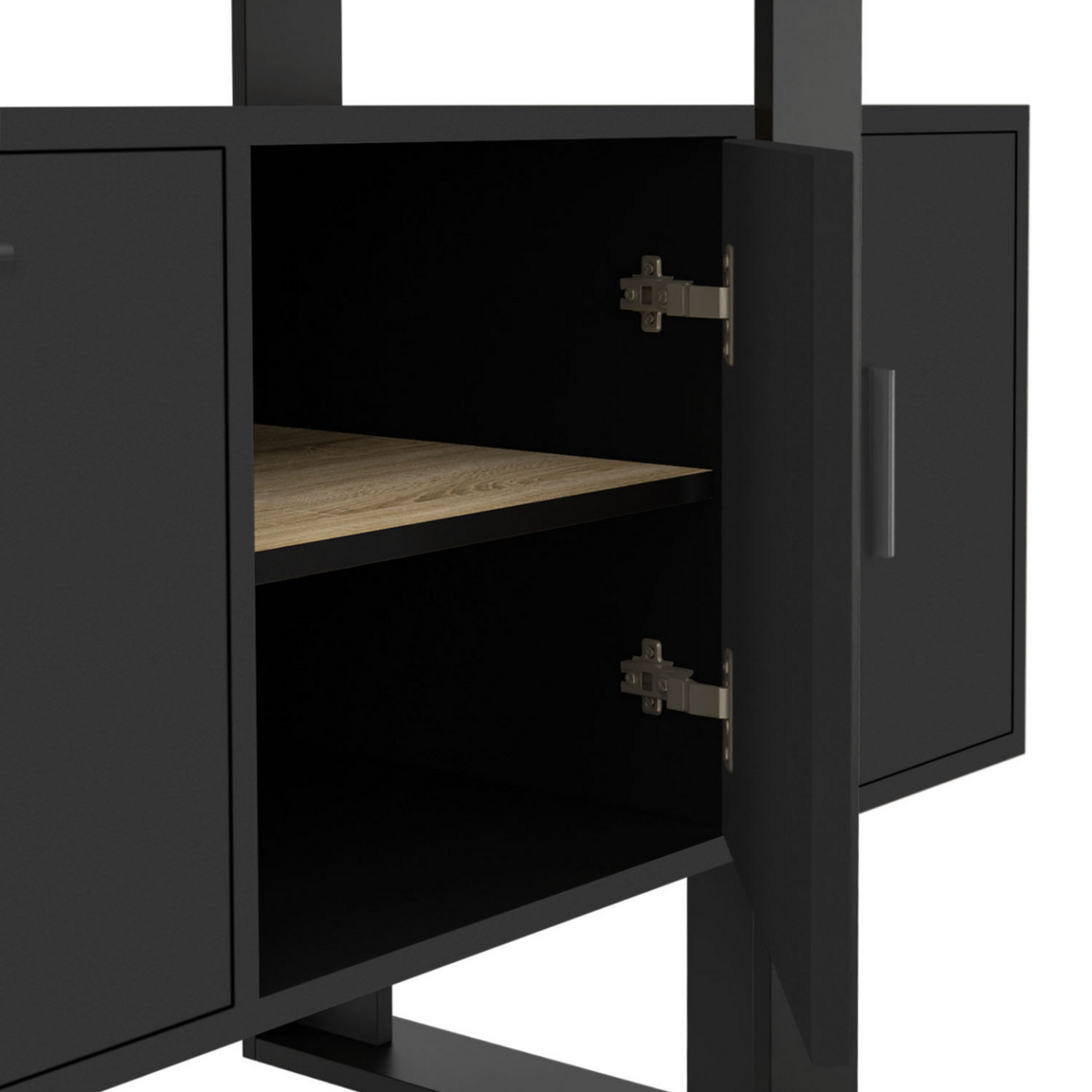 ID MARKET Buffet 140 cm PHOENIX 4 portes noir avec plateau bois
