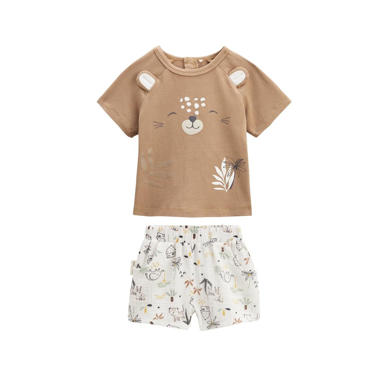Petit Béguin Ensemble bébé t-shirt et short en gaze de coton Yao