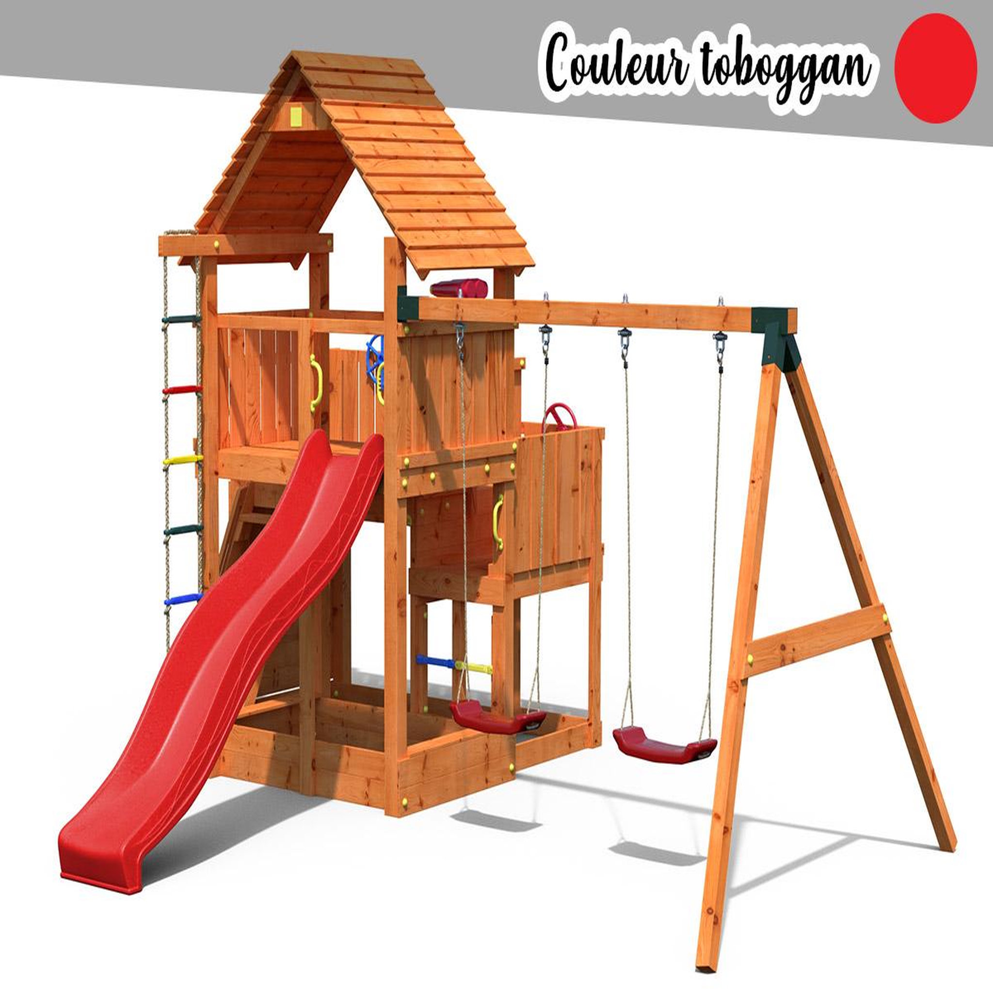 Fungoo Aire de jeux big leader move + bac à sable + corde + toboggan rouge - fungoo
