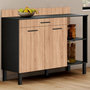 Voir la diapositive 2 : ID MARKET Buffet bas de cuisine 120 cm CINA plan de travail H.83 cm 2 portes + tiroir noir et façon hêtre