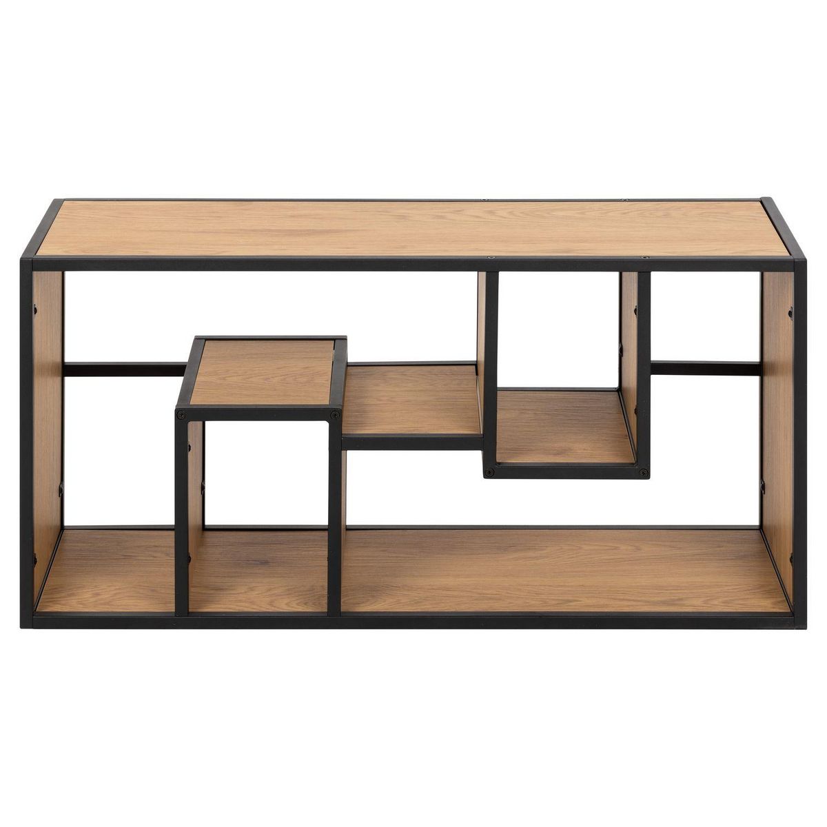 TOILINUX Etagère murale 4 niches en MDF et Métal - L.95cm x P.35cm x H.45cm - Beige et Noir