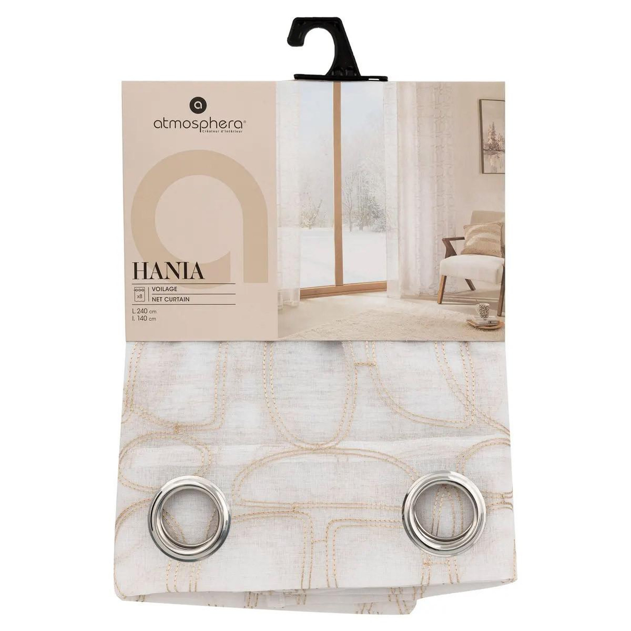 Voir la diapositive 4 : ATMOSPHERA Rideau voilage brodé  hania  140x240cm beige
