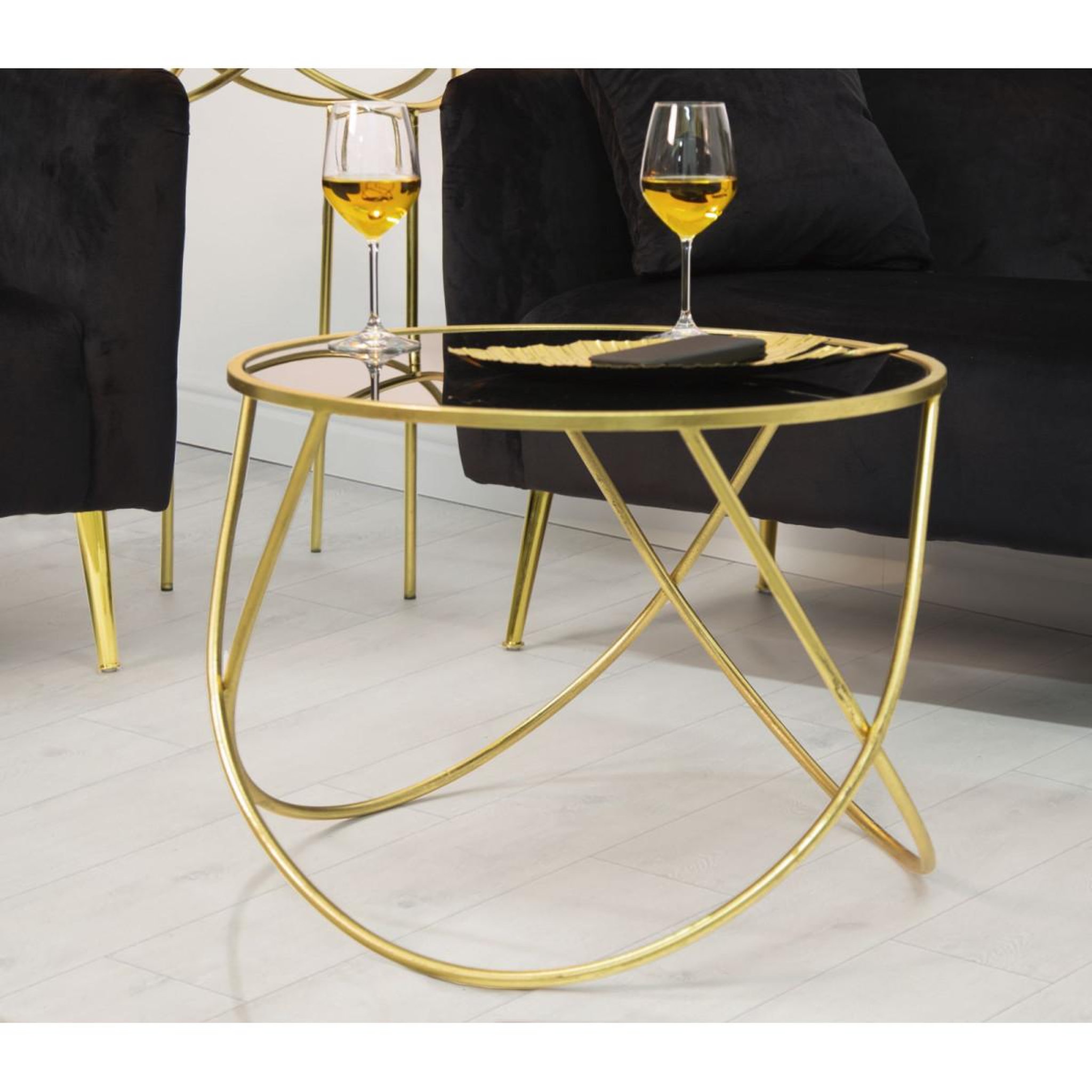 Voir la diapositive 6 : Paris Prix Table basse design  ring  60cm noir & or