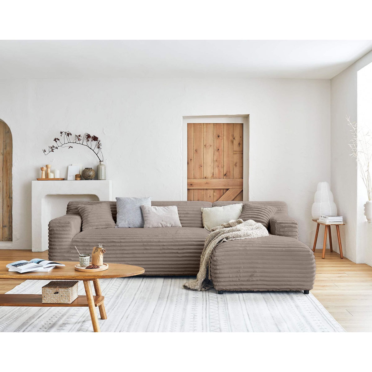 LISA DESIGN Laponie - canapé d'angle droit - 4 places - en fausse fourrure côtelée