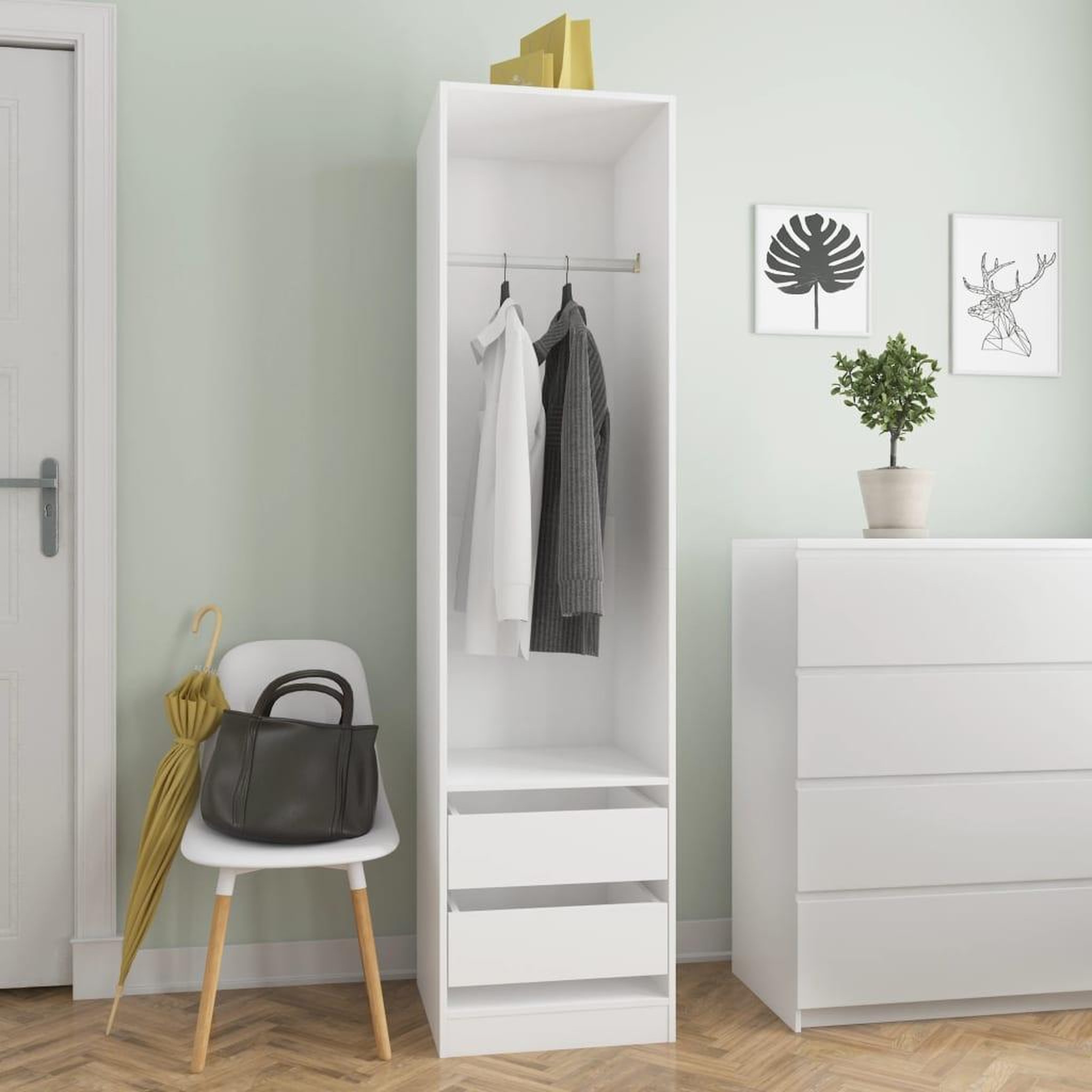 Voir la diapositive 1 : VIDAXL Garde-robe avec tiroirs Blanc 50x50x200 cm Bois d'ingenierie