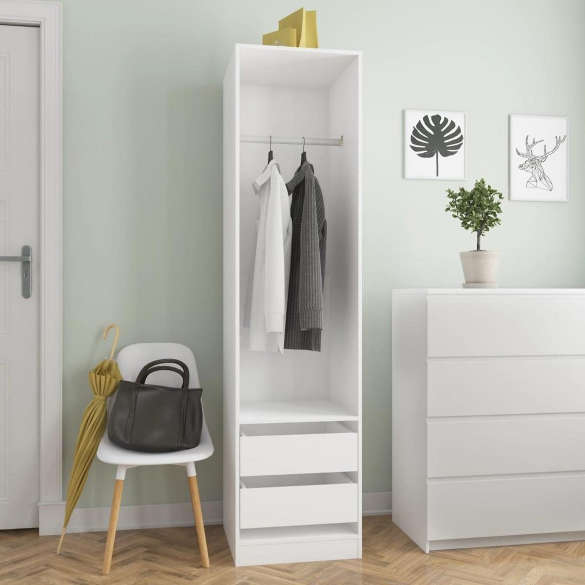 VIDAXL Garde-robe avec tiroirs Blanc 50x50x200 cm Bois d'ingenierie