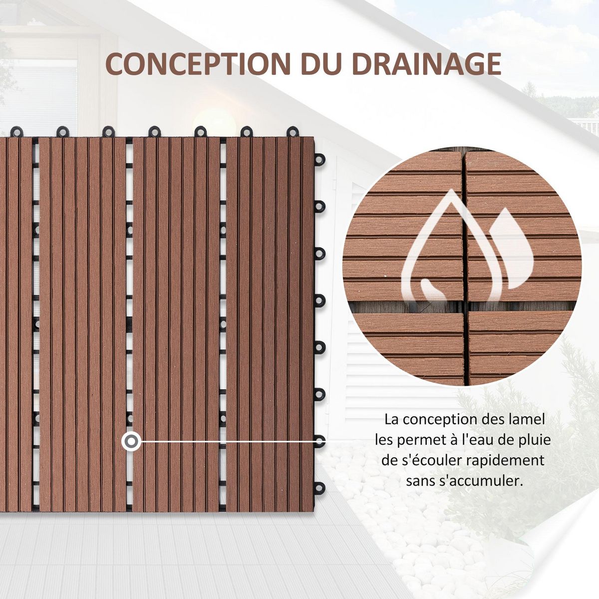 OUTSUNNY Lot de 11 dalles de jardin piscine 30 x 30 x 2,2 cm - clipsables, antidérapantes - HDPE effet bois