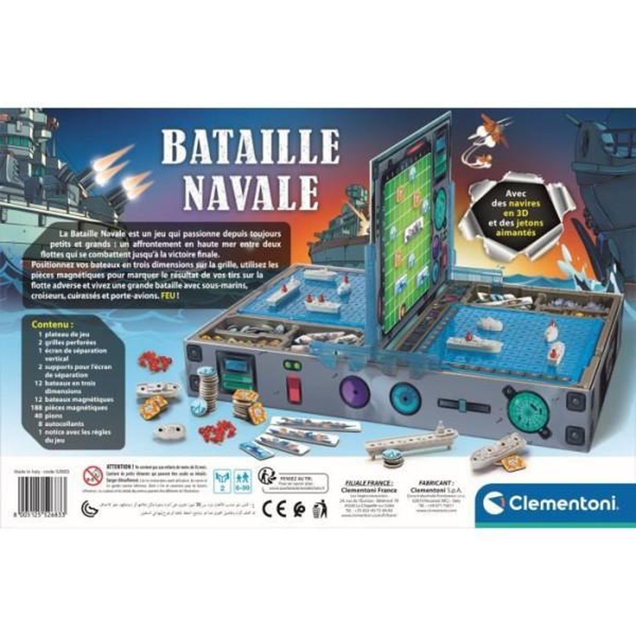 Voir la diapositive 3 : CLEMENTONI Clementoni - bataille navale - jetons magnétiques et navires en 3d - jeu de logique - 2 personnes