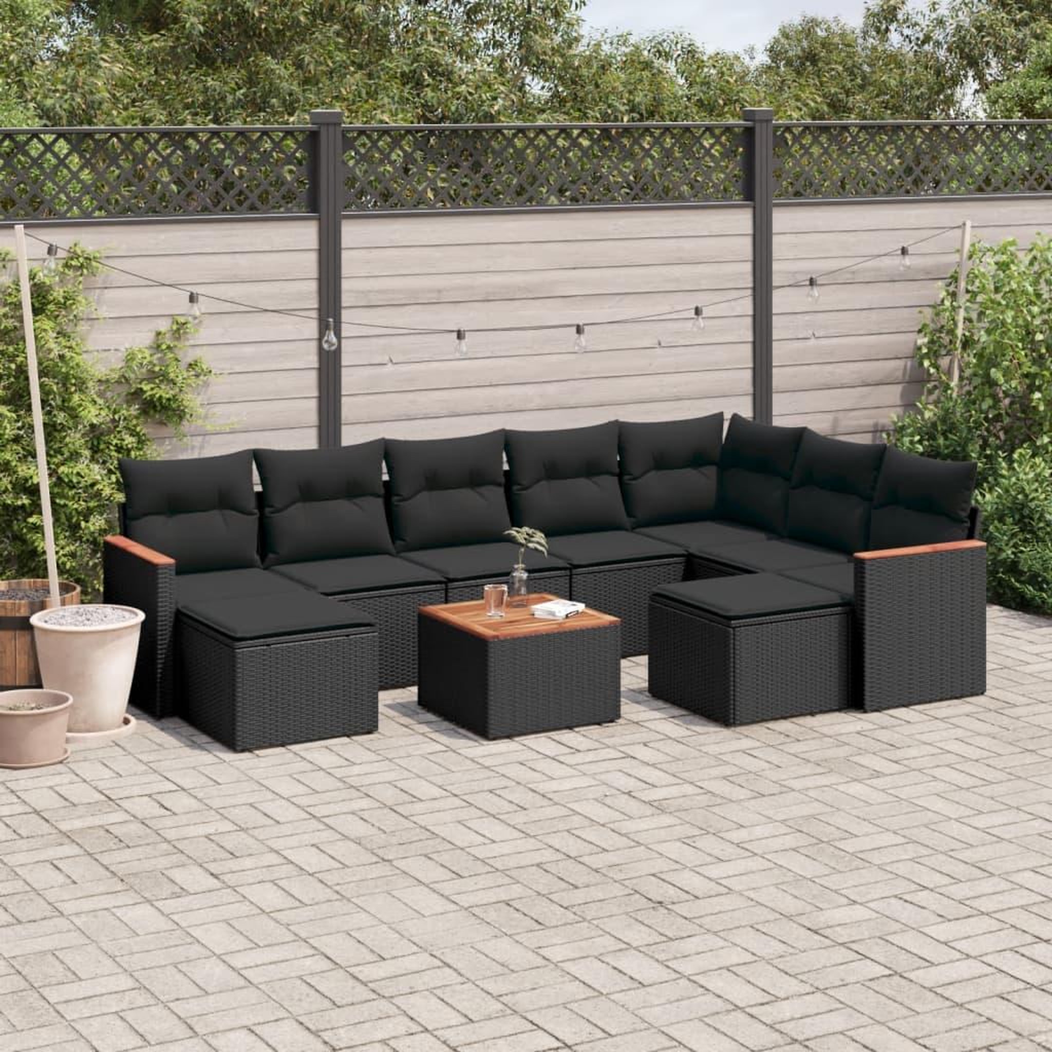 VIDAXL Salon de jardin 10 pcs avec coussins noir resine tressee
