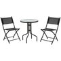 OUTSUNNY Salon de jardin bistro 2 chaises pliables - table ronde dim. Ø60 x 70H cm - plateau verre trempé métal époxy textilène noir