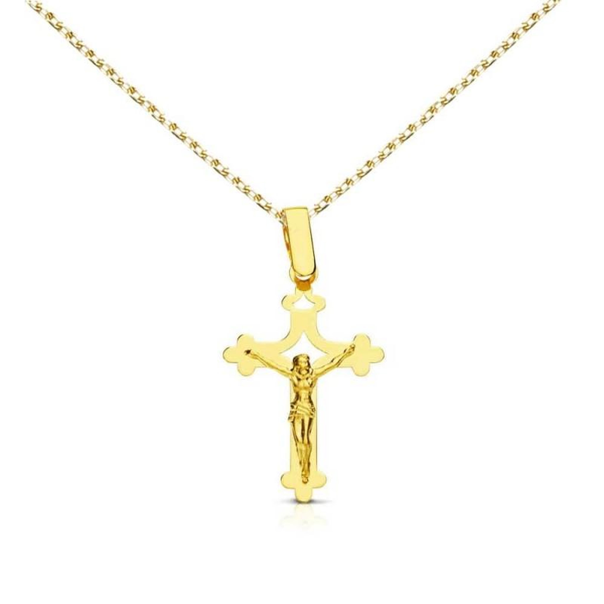 Voir la diapositive 1 : L'ATELIER D'AZUR Collier - Médaille Or 18 Carats 750/000 Jaune - Christ sur la Croix - Chaine Dorée