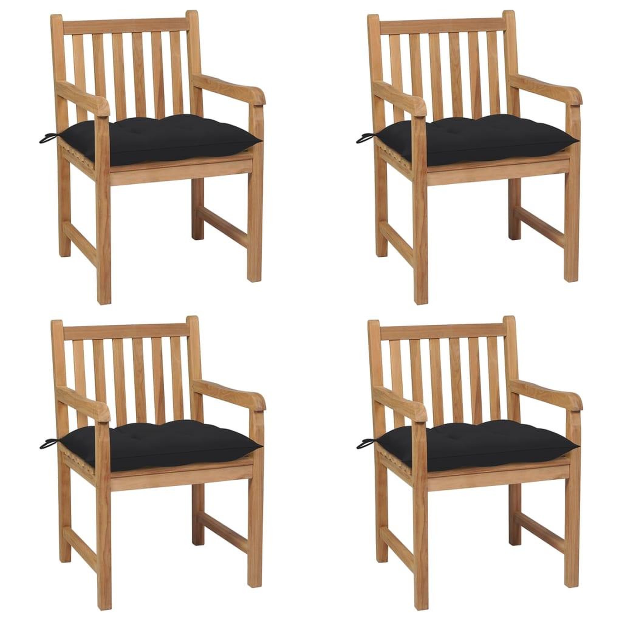 VIDAXL Chaises de jardin lot de 4 et coussins noir Bois de teck solide