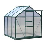 OUTSUNNY Serre de jardin aluminium polycarbonate 3,65 m² dim. 1,9L x 1,92l x 2,01H m lucarne, porte coulissante + fondation incluse alu. vert polycarbonate transparent