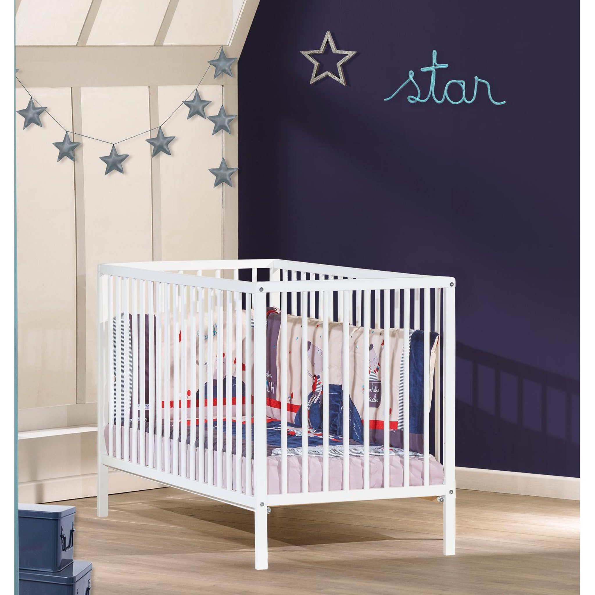 Voir la diapositive 3 : BABY PRICE Lit bébé 60x120cm sommier réglable en hauteur, barreaux blanc, collection FIRST