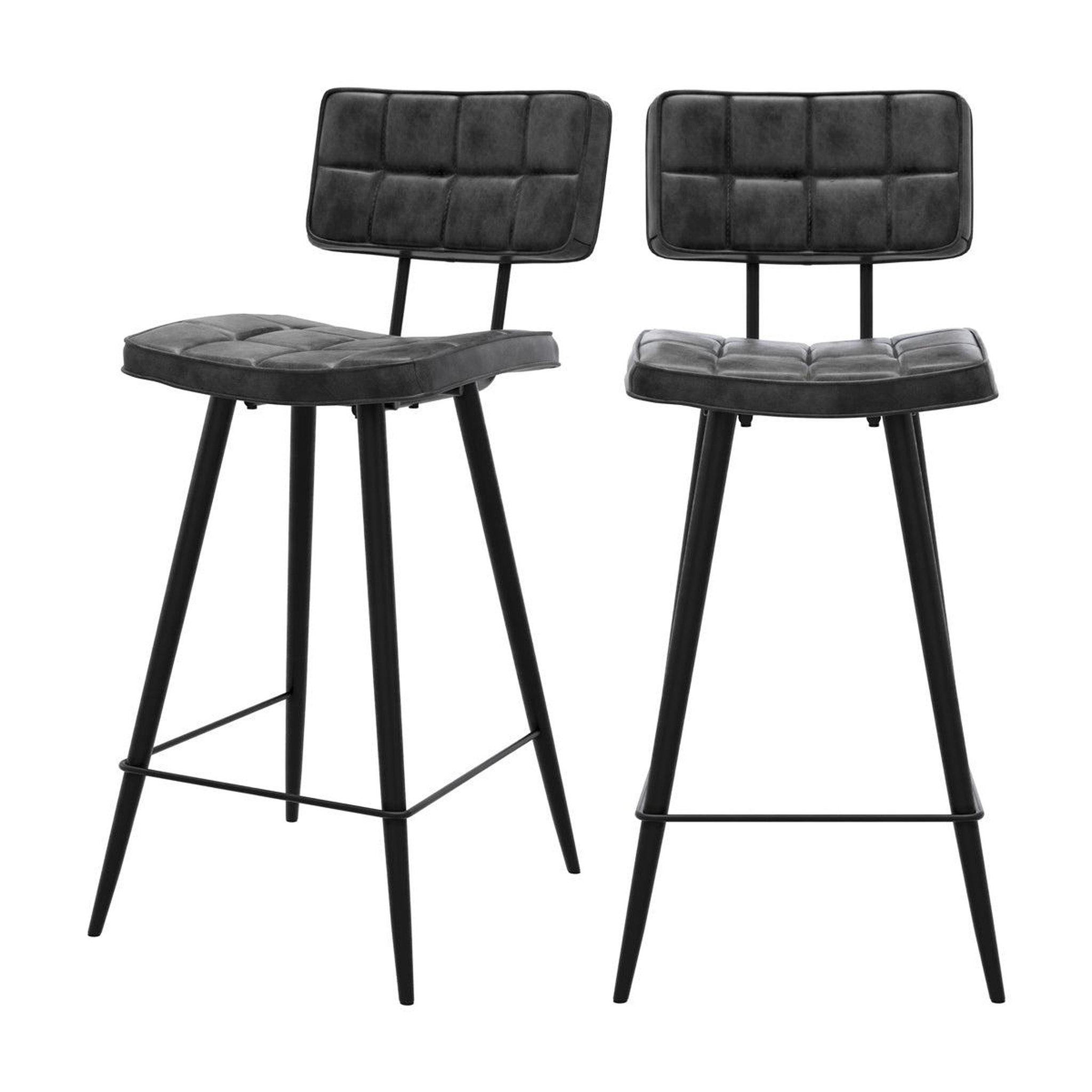MAISON PAVANE Lot de 2 chaises pour îlot central 66 cm capitonnée gris/noir-texas