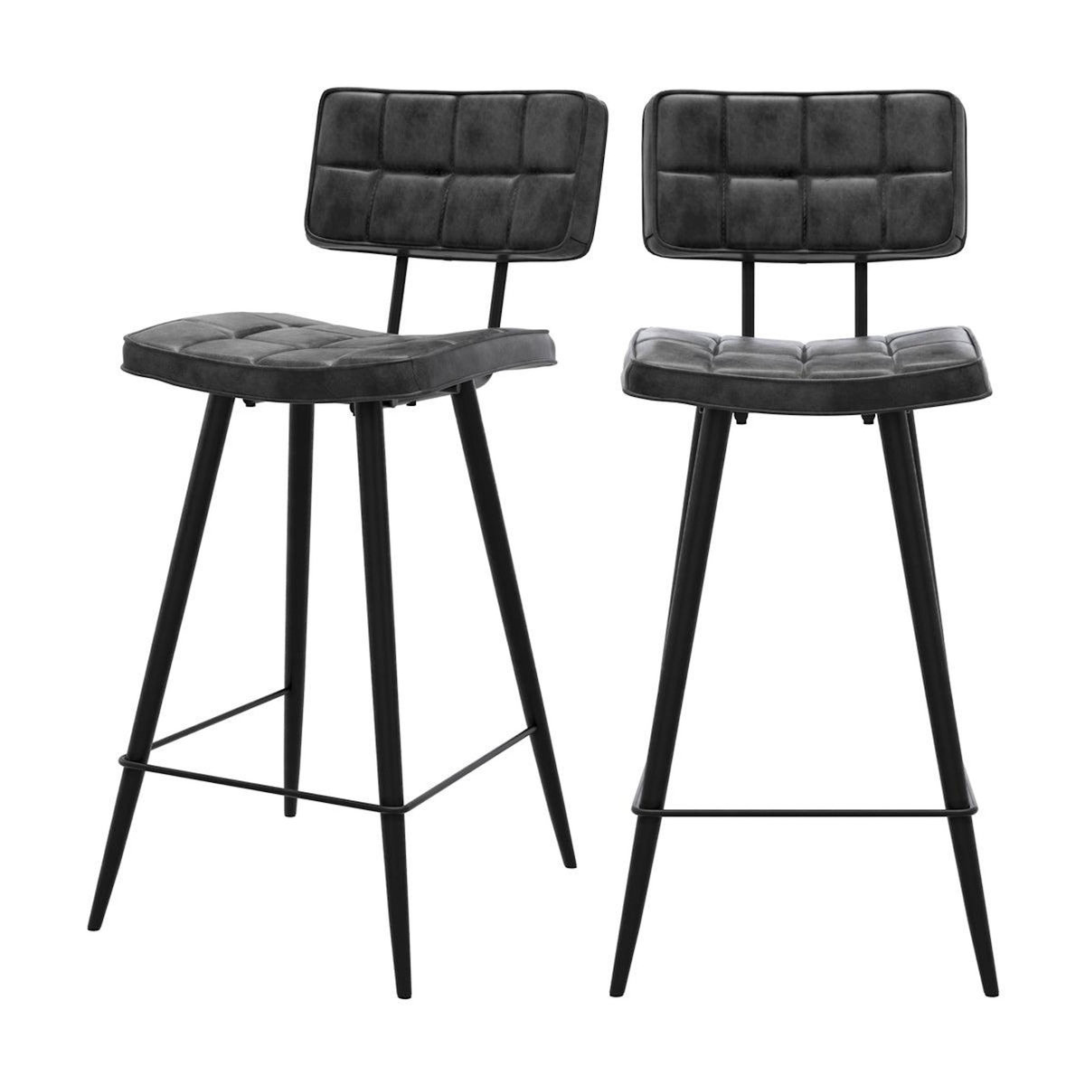 Rendez vous déco Lot de 2 chaises pour îlot central 66 cm capitonnée gris/noir-Texas