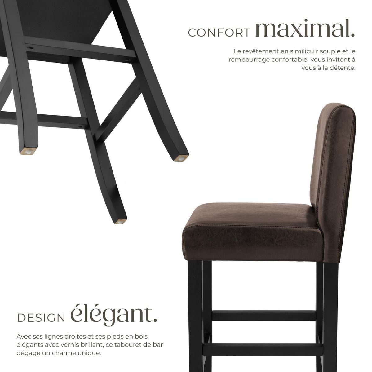 tectake Tabouret de bar rembourré avec dossier marron