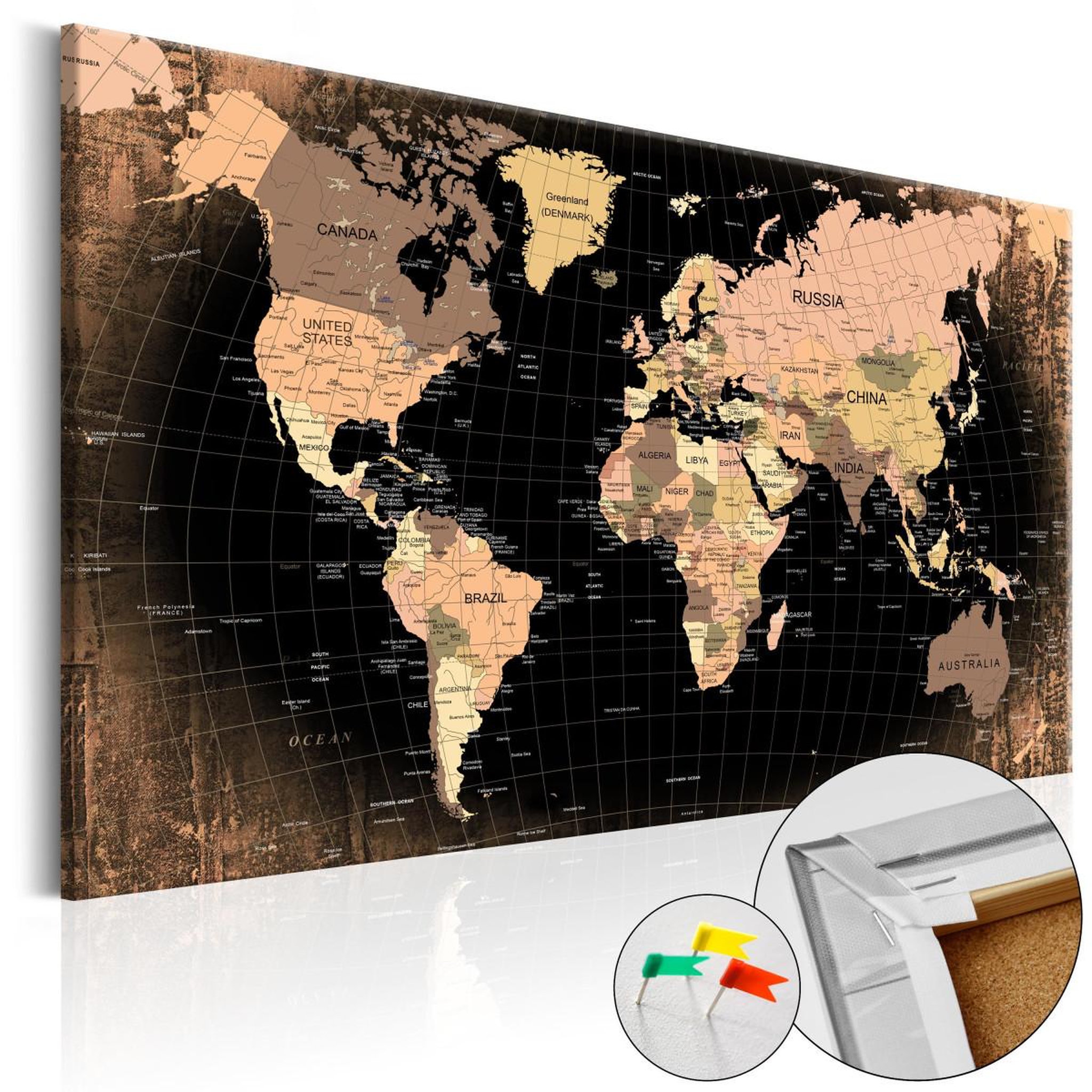 Voir la diapositive 1 : Paris Prix Tableau en liège  carte du monde - planet earth
