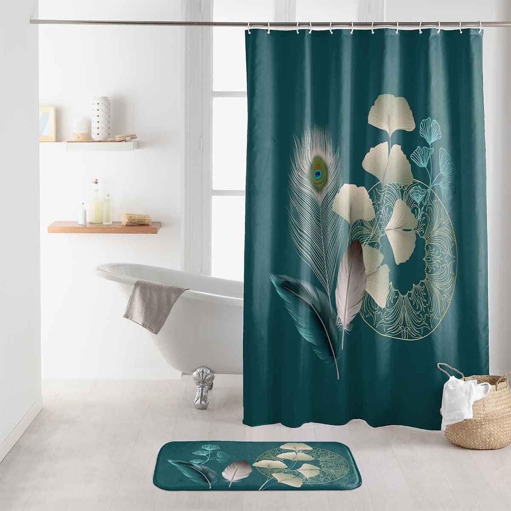 Douceur d'Intérieur Rideau de douche  ginkoblue  180x200cm vert