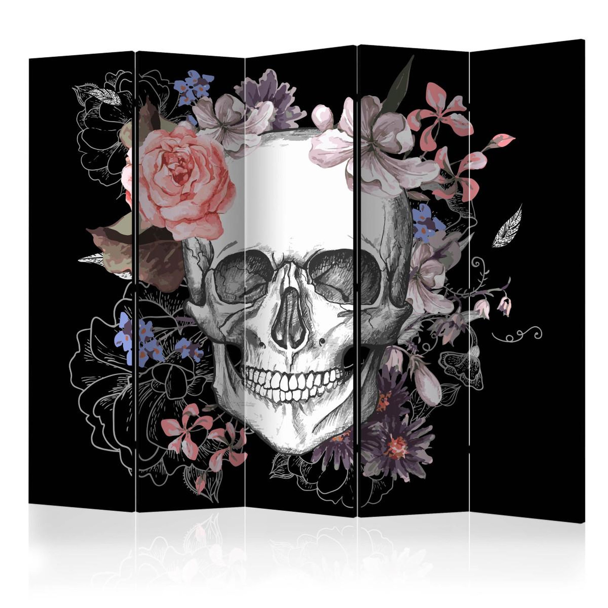 Paris Prix Paravent 5 volets  skull & flowers  172x225cm