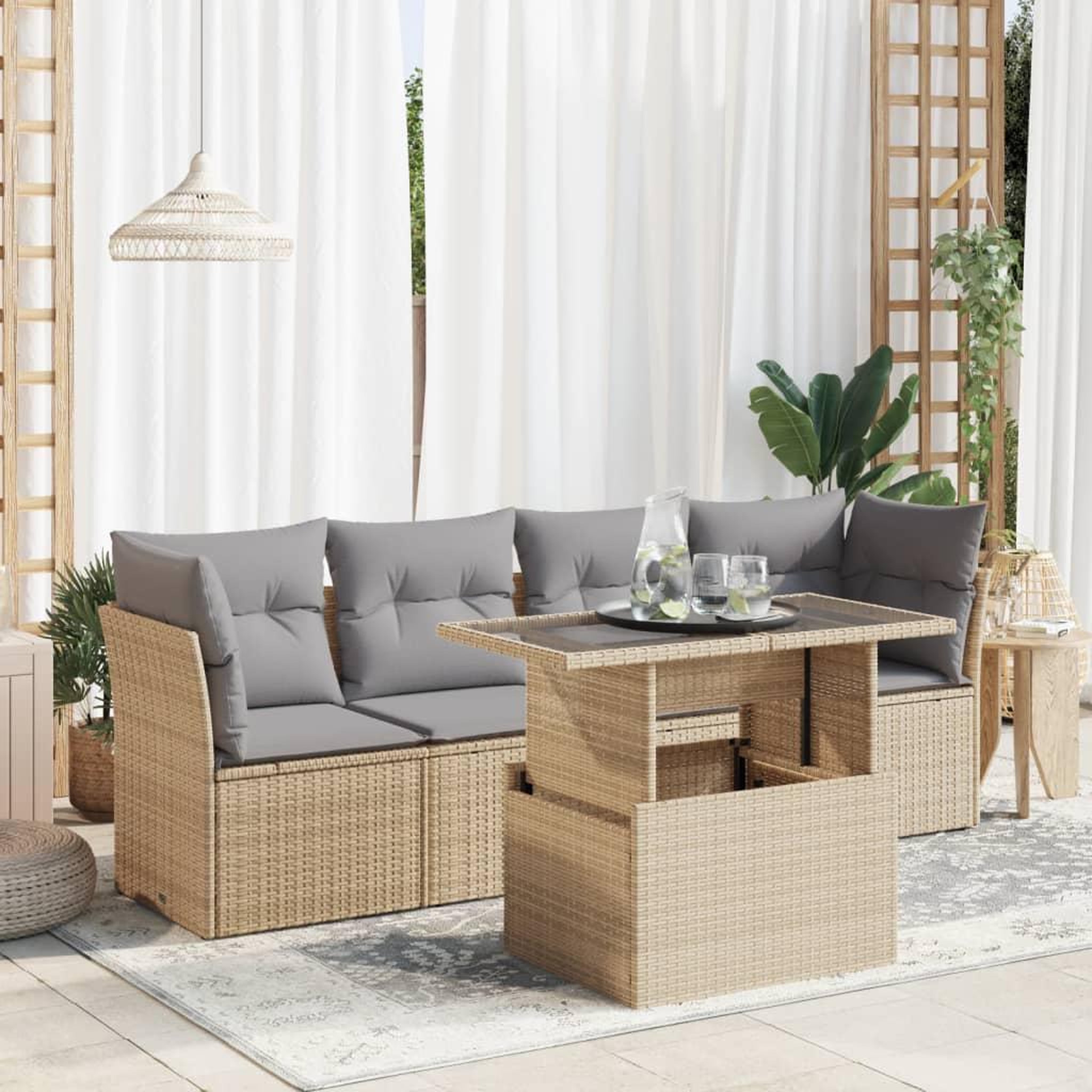VIDAXL Salon de jardin avec coussins 5 pcs beige resine tressee