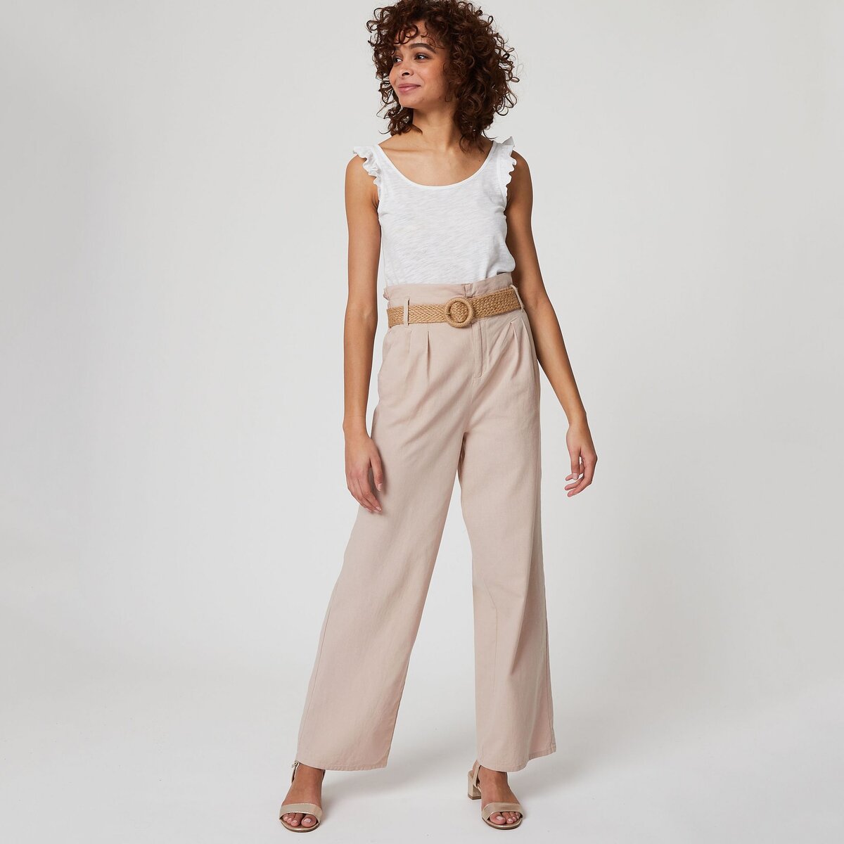 Pantalon lin discount femme pas cher