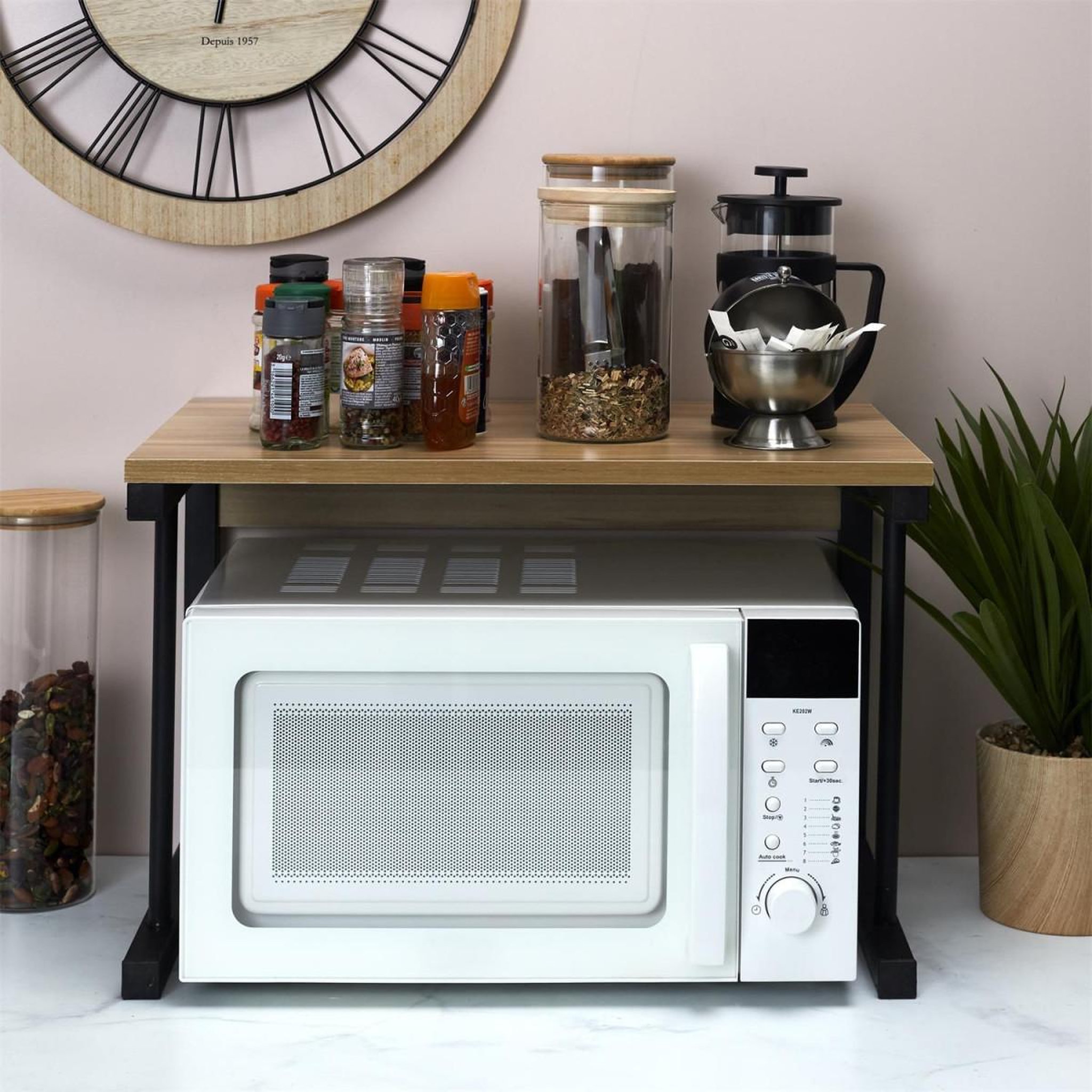 Voir la diapositive 4 : The Home Deco Factory Organisateur  Micro-Ondes  54cm Noir & Naturel