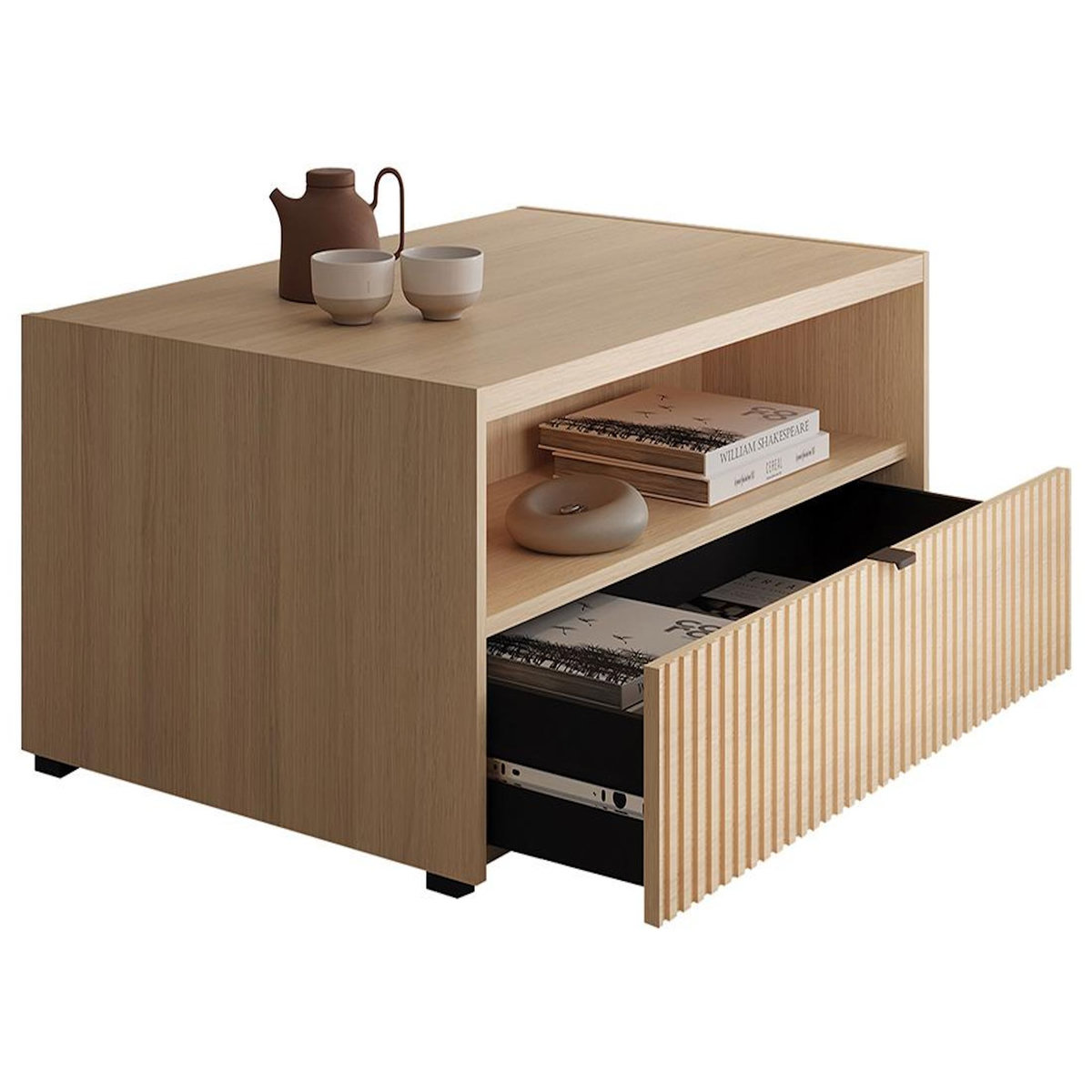 BEST MOBILIER Judy - table basse 100 cm - effet bois - 1 tiroir et 1 niche