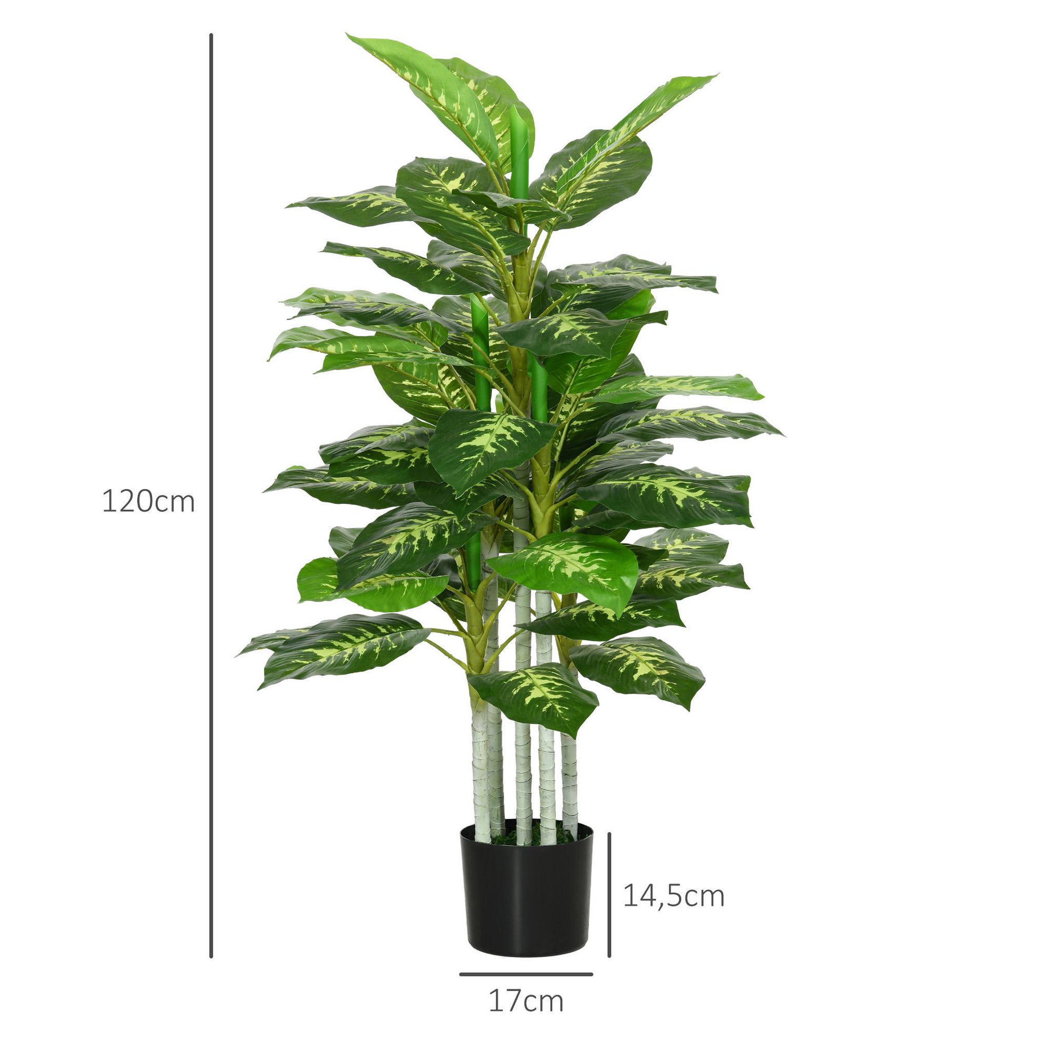 Voir la diapositive 3 : HOMCOM Arbre artificiel plante artificielle Calathea H. 120 cm tronc branches lichen feuilles grand réalisme pot inclus